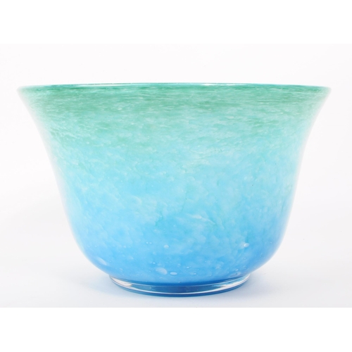 7 - A 20th century hand blown studio glass bowl, with shades of blue and green in a gradient pattern. Ra... 