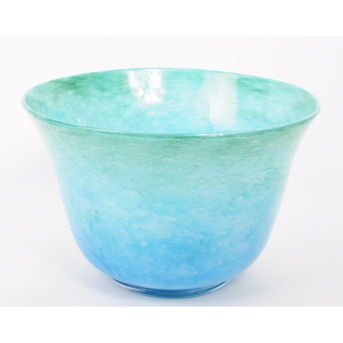 7 - A 20th century hand blown studio glass bowl, with shades of blue and green in a gradient pattern. Ra... 