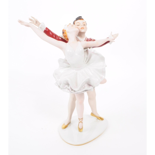 88 - Wallendorf - Late 20th century circa 1960 German porcelain Ballerina dancing couple no. 1707 with ha... 