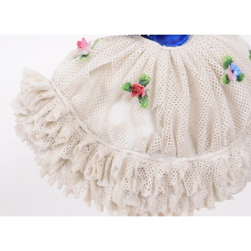 90 - Dresden - Three 20th century German porcelain lady figurines, dressed in lace skirts and encrusted h... 