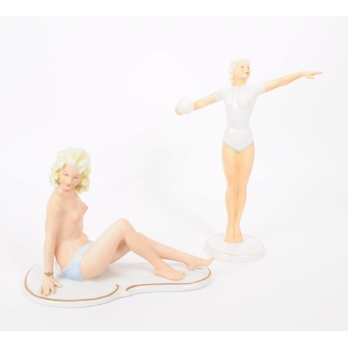 93 - Two vintage 20th century German porcelain blonde lady figurines comprised of a Wagner & Apel hal... 