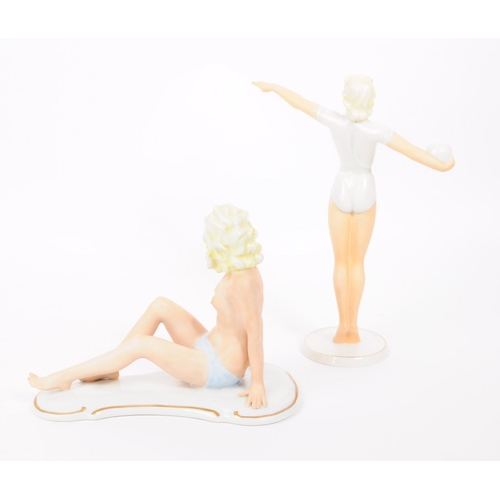 93 - Two vintage 20th century German porcelain blonde lady figurines comprised of a Wagner & Apel hal... 