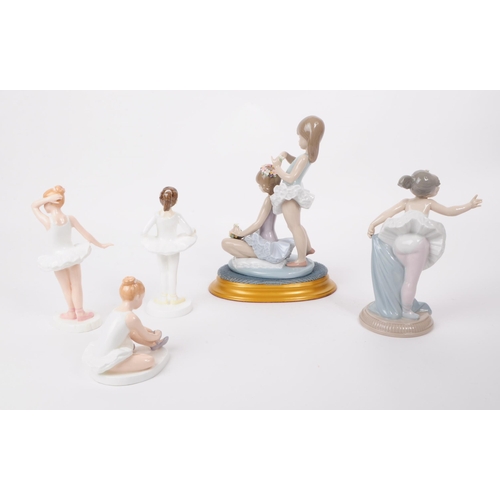 95 - A collection of five late 20th century fine bone china Ballerina dancer figures. Comprised of two Ll... 