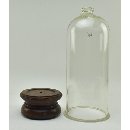 105 - A mid 20th century pressed glass tall specimen display dome on stand. The case featuring flat handle... 