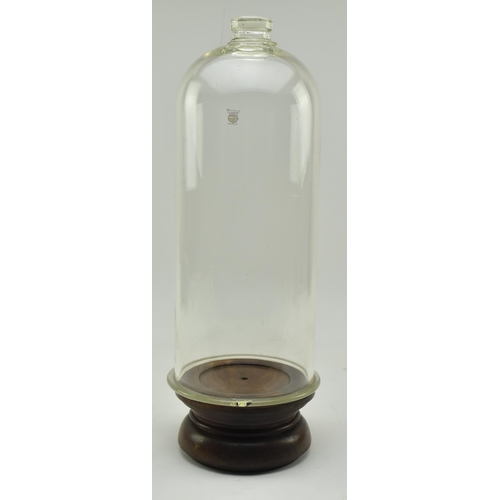 105 - A mid 20th century pressed glass tall specimen display dome on stand. The case featuring flat handle... 