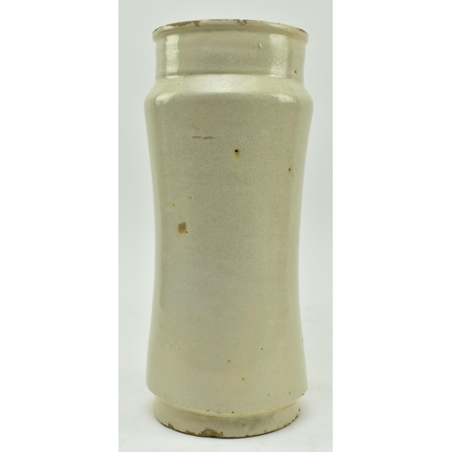 125 - A late 18th century circa 1780 Spanish Arabello stoneware ceramic apothecary jar. The jar lacking co... 