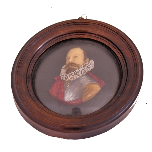 13 - A 19th century Victorian wax portrait of Sir Walter Raleigh, framed & glazed. The portrait depic... 