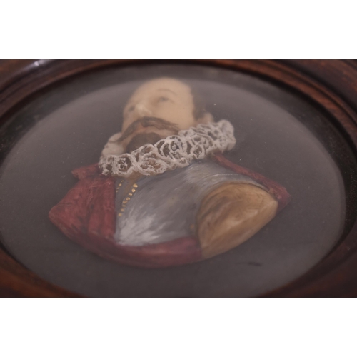 13 - A 19th century Victorian wax portrait of Sir Walter Raleigh, framed & glazed. The portrait depic... 