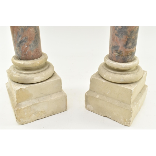 147 - A pair of early 20th century marble and stone classical columns. Each having carved stone tops with ... 