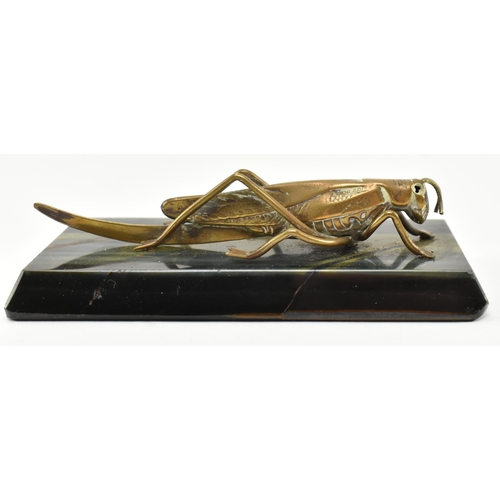 153 - An early 20th century circa 1900 brass & semi-precious stone grasshopper desk paperweight decora... 