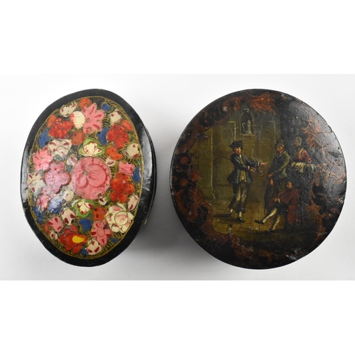 158 - A selection of papier-mâché boxes dating from the 18th century. The selection comprises a larger Gre... 