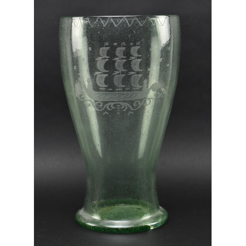 16 - A large 19th century Victorian etched green glass vase. The vase of baluster form having bubble deta... 