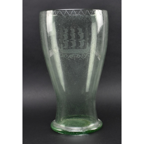 16 - A large 19th century Victorian etched green glass vase. The vase of baluster form having bubble deta... 