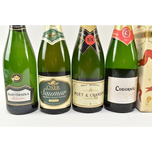 168 - A collection of nine vintage champagne and sparking wine bottles. The lot comprising Codorniu 125th ... 