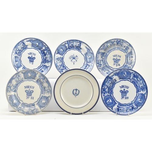 20 - A set of five 19th century Bovey Tracey blue & white transfer printed ceramic Mess plates for th... 