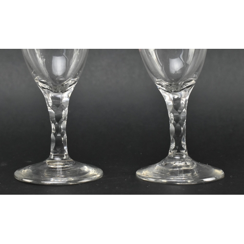 25 - A rare pair of late 18th century c1790 Jacobite wine glasses. Each wine glass with funnel bowl, gilt... 