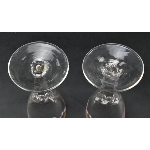 25 - A rare pair of late 18th century c1790 Jacobite wine glasses. Each wine glass with funnel bowl, gilt... 