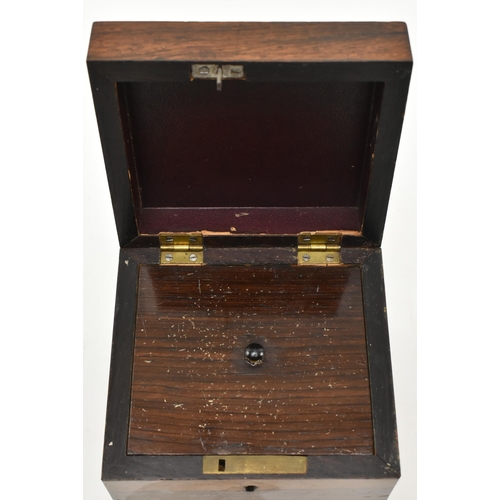 39 - A small 19th century Victorian Tunbridge ware mahogany tea caddy with singular compartment. The cadd... 