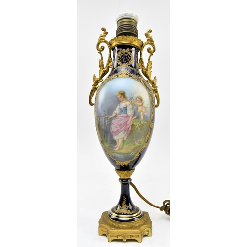 42 - Sevres Porcelain - a French 19th century hand painted porcelain & ormolu vase table lamp light. ... 