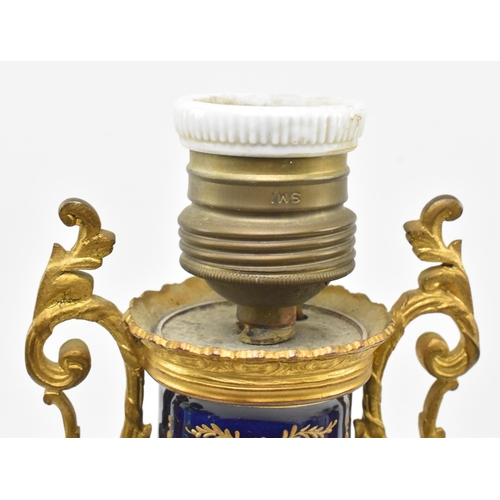 42 - Sevres Porcelain - a French 19th century hand painted porcelain & ormolu vase table lamp light. ... 