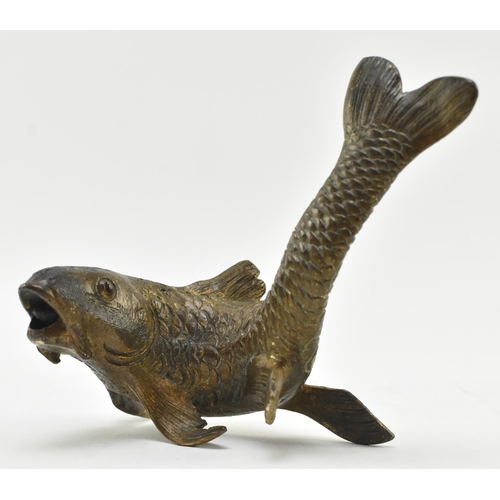 63 - A pair of 19th century lost wax bronze decorative fish figures / paperweights. Each depicting a fish... 