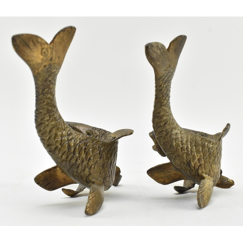 63 - A pair of 19th century lost wax bronze decorative fish figures / paperweights. Each depicting a fish... 