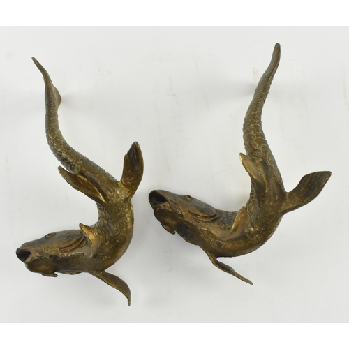 63 - A pair of 19th century lost wax bronze decorative fish figures / paperweights. Each depicting a fish... 