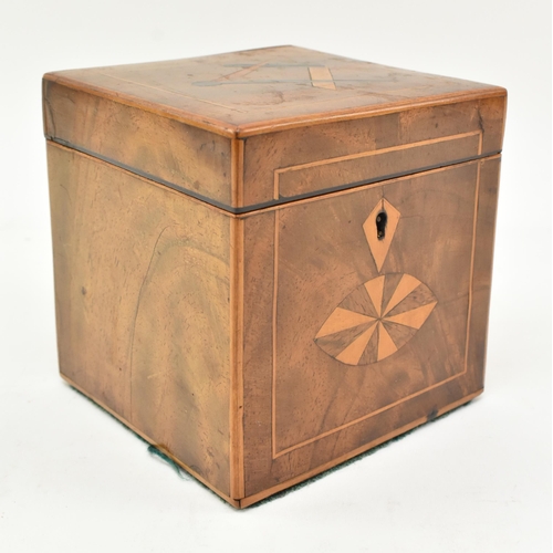 65 - An early 19th century Regency style marquetry inlaid small tea caddy. The caddy featuring Masonic sy... 