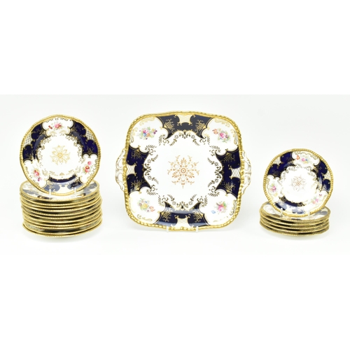 79 - Coalport - an early 20th century cobalt and gilt porcelain china part tea service. Each item decorat... 