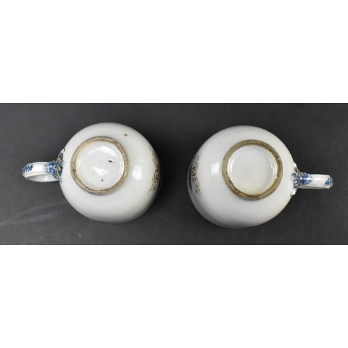 86 - First Period Worcester - a pair of late 18th century circa 1770 porcelain armorial tea cups. Each cu... 