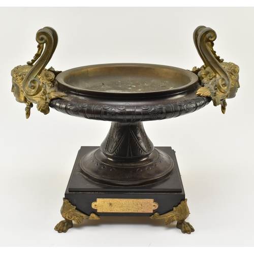 98 - A late 19th century 1886 French Neoclassical gilt metal and bronze tazza urn. The prize trophy featu... 