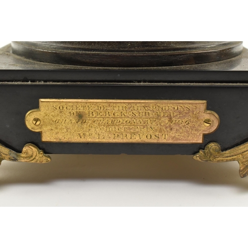 98 - A late 19th century 1886 French Neoclassical gilt metal and bronze tazza urn. The prize trophy featu... 