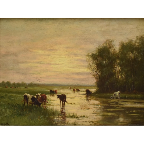 201 - William Frederick Hulk (British, 1852-1922) - Cattle Watering - A late 19th century oil on canvas la... 