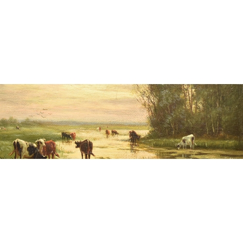 201 - William Frederick Hulk (British, 1852-1922) - Cattle Watering - A late 19th century oil on canvas la... 