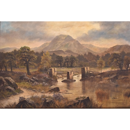 205 - G. Dawson (19th century) - A 19th century oil on canvas landscape painting of Highland bridge ruin w... 