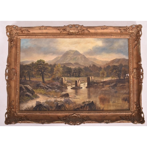 205 - G. Dawson (19th century) - A 19th century oil on canvas landscape painting of Highland bridge ruin w... 