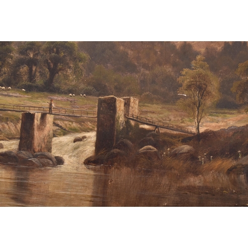 205 - G. Dawson (19th century) - A 19th century oil on canvas landscape painting of Highland bridge ruin w... 