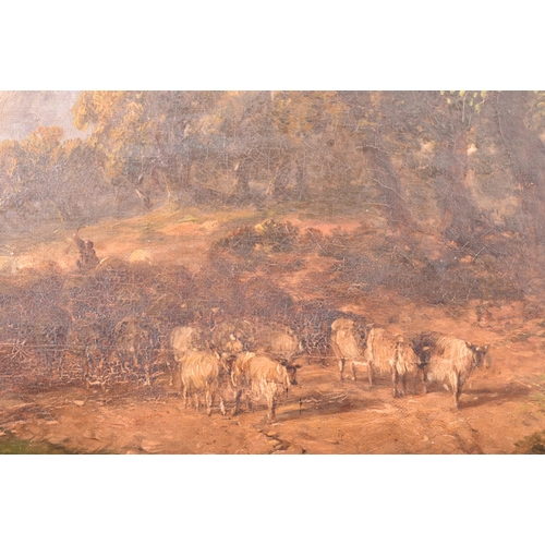 213 - A late 18th / early 19th century English School oil on canvas landscape painting depicting a herd of... 