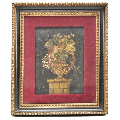 230 - A 19th century Victorian oil on board still life flower painting. The painting depicts an urn contai... 