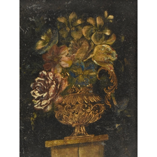 230 - A 19th century Victorian oil on board still life flower painting. The painting depicts an urn contai... 