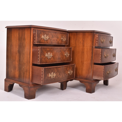 238 - A pair of Queen Anne revival burr walnut veneered bedside chests of drawers. Each chest with an upri... 