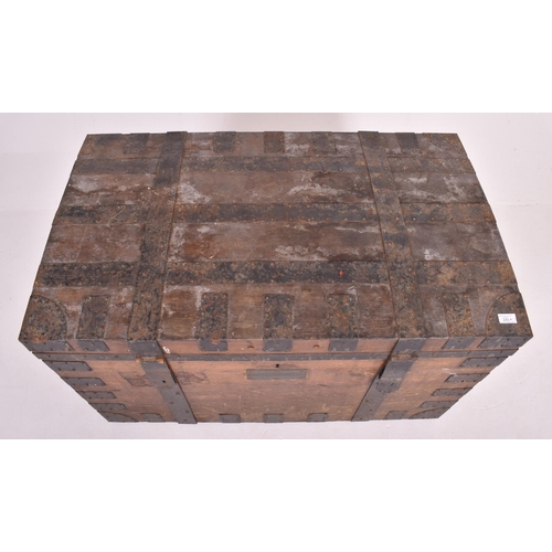 240 - A large 19th century Victorian oak & iron bound  campaign travel trunk chest. The trunk having a... 