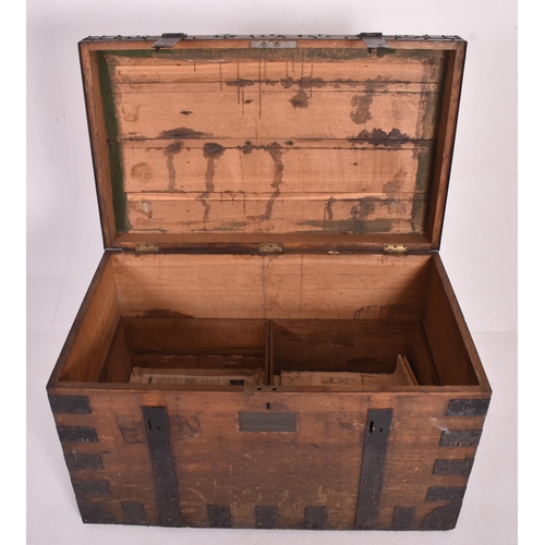 240 - A large 19th century Victorian oak & iron bound  campaign travel trunk chest. The trunk having a... 