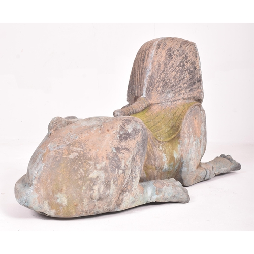 245 - A pair of large 20th century hollow cast bronze garden Egyptian sphinxes. Of hollow cast bronze cons... 