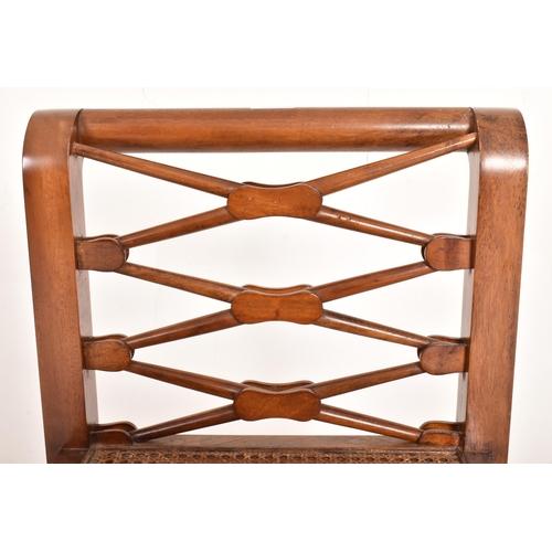 251 - An early 20th century, Edwardian mahogany and rattan weave seat window seat bench. The bench having ... 