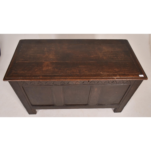 257 - A late 17th century large oak coffer chest. The coffer having a full length hinged lid opening to re... 