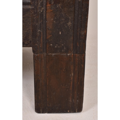 257 - A late 17th century large oak coffer chest. The coffer having a full length hinged lid opening to re... 