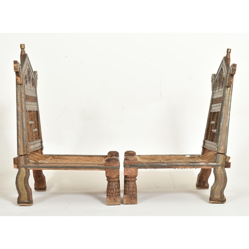 265 - A pair of early 20th century traditional Indian / Punjabi marriage chairs. Each chair with shaped ca... 