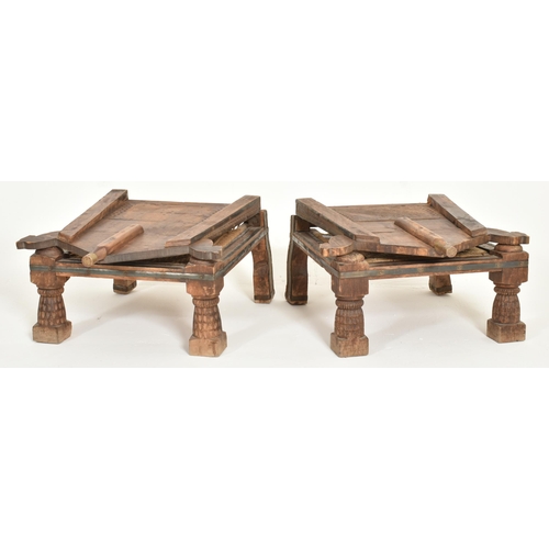 265 - A pair of early 20th century traditional Indian / Punjabi marriage chairs. Each chair with shaped ca... 