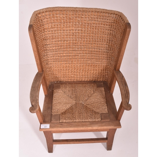 267 - A Scottish Orkney Highland early 20th century oak & seagrass woven back children's chair in the ... 